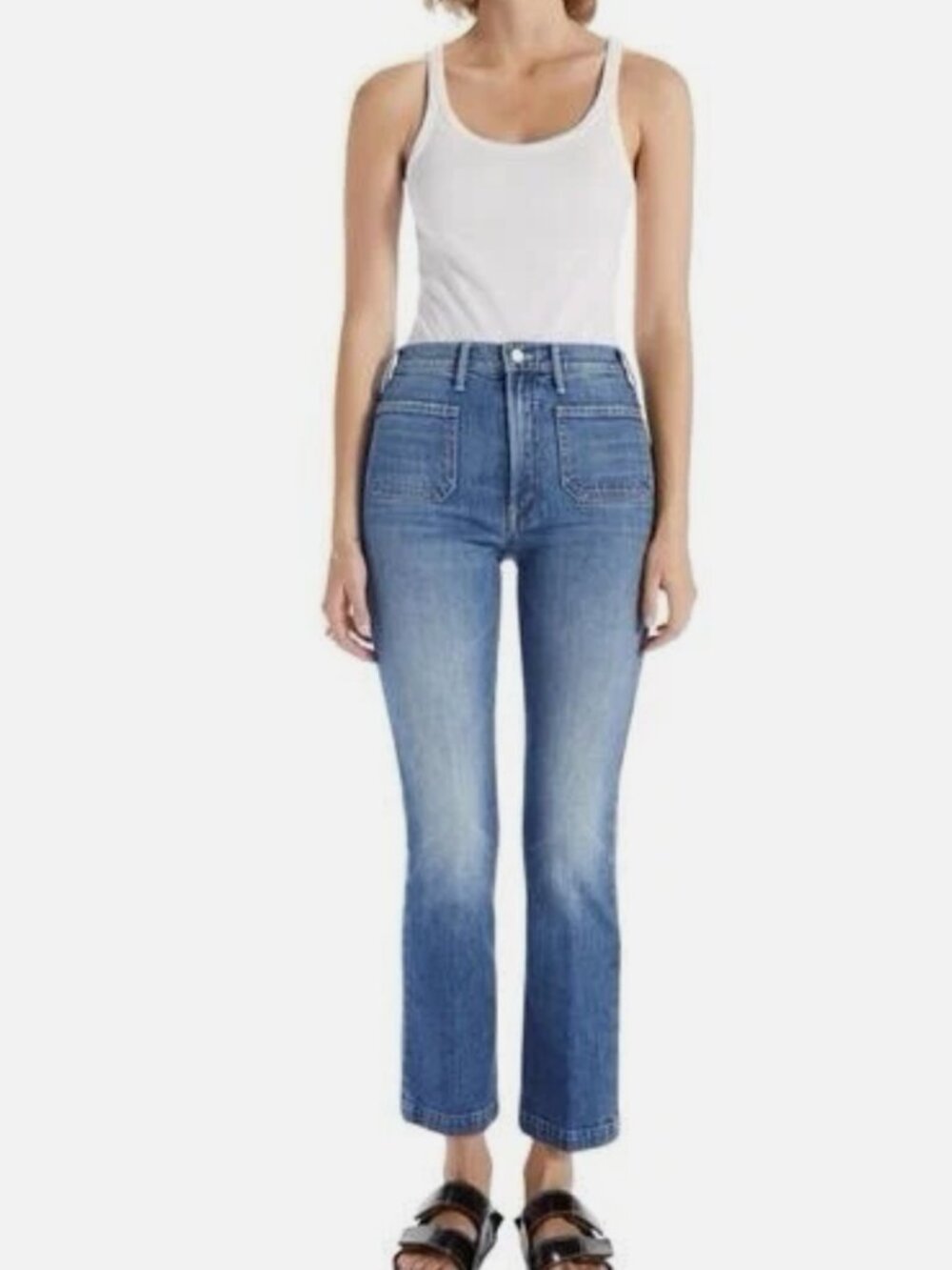 Mother The Hustler Patch Pocket Flood Denim Jeans; Medium Blue; Size 30